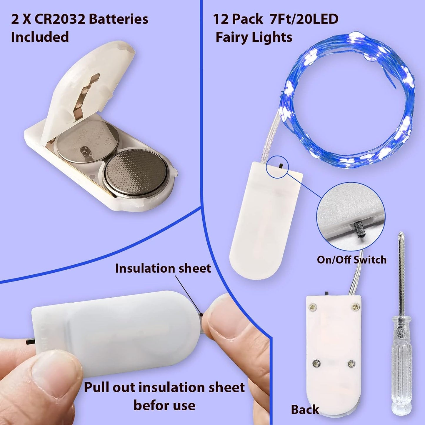 HXWEIYE 12 Pack 7ft 20LED Blue Fairy Lights Battery Operated for Mason Jar DIY Wedding Party Bedroom Patio Christmas Décor