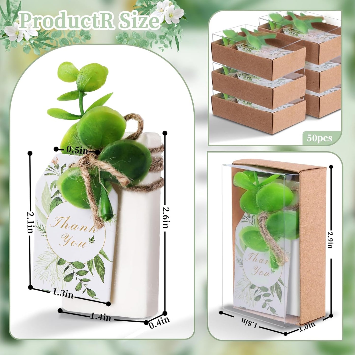 50PCS Handmade Soap Wedding Favor Mini Soap Bars Gifts for Bridal Shower Baby Shower Soap Party Favors for Theme Party Decorations with Mini Dried Flowers Thank You Kraft Paper Packaging Box