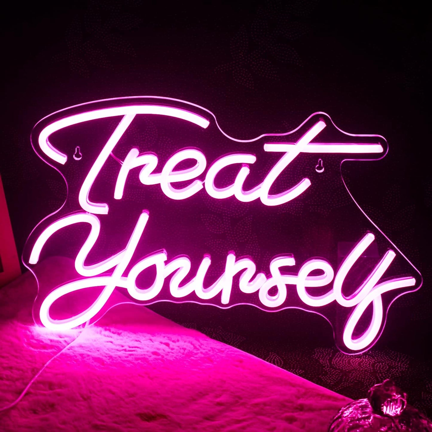 Wanxing Treat Yourself Neon Signs Pink Led Sign for Bedroom Wall Letter Neon Lights Wedding Signs Neon Room Decor for Birthday Gift Party Home Decor Bar