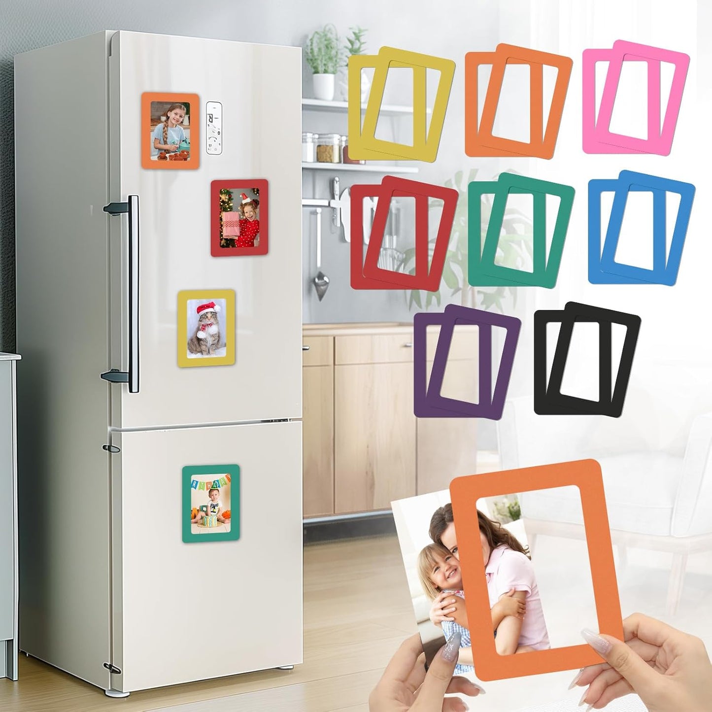 24 Pcs Magnetic Picture Frames for Refrigerator, 8 Colors Magnet Photo Frame for Fridge Holds 3.5x5 Photos for Home Office Fridge Decoration