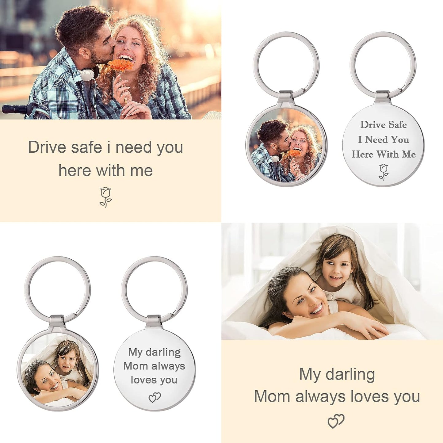 Personalized Custom Keychain with Picture - Turnable Double Sided Colorful Photo Key chains Memorial Gifts for Family Lover
