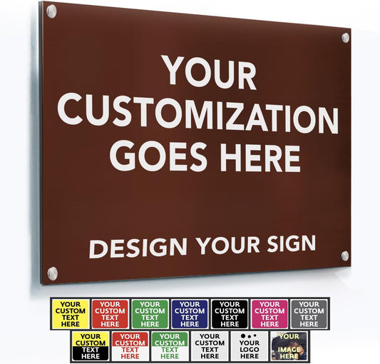 Custom Metal Signs, Personalized Aluminum, Business Safety Signs, Waterproof Outdoor, White Aluminum (Brown Background, 42x28 In)