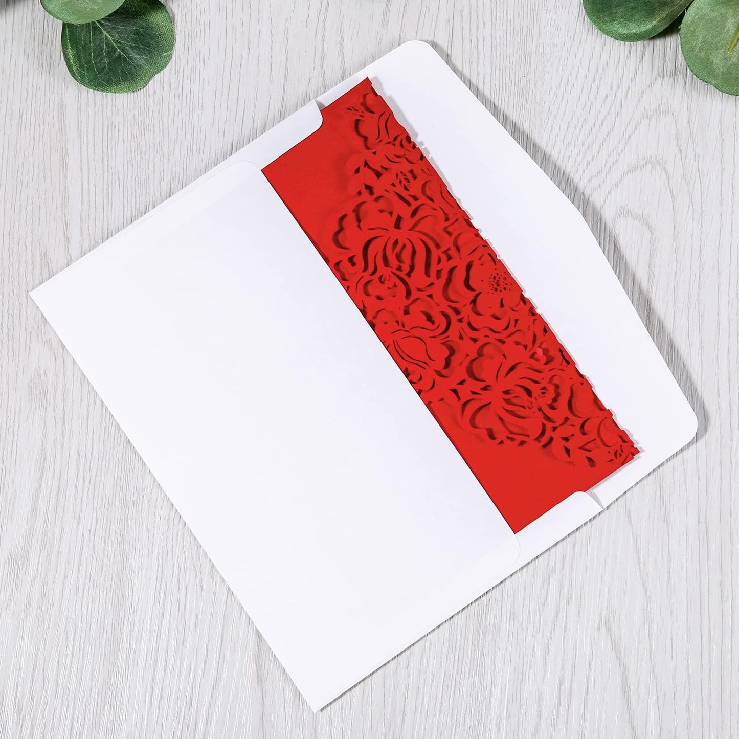 DORIS HOME 50pcs Laser Cut Wedding Invitations with Envelopes Red, 4.7x7.1 Personalized Invitation Cards for Wedding, Anniversary Invitations with Envelopes