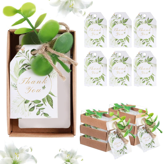 50PCS Handmade Soap Wedding Favor Mini Soap Bars Gifts for Bridal Shower Baby Shower Soap Party Favors for Theme Party Decorations with Mini Dried Flowers Thank You Kraft Paper Packaging Box