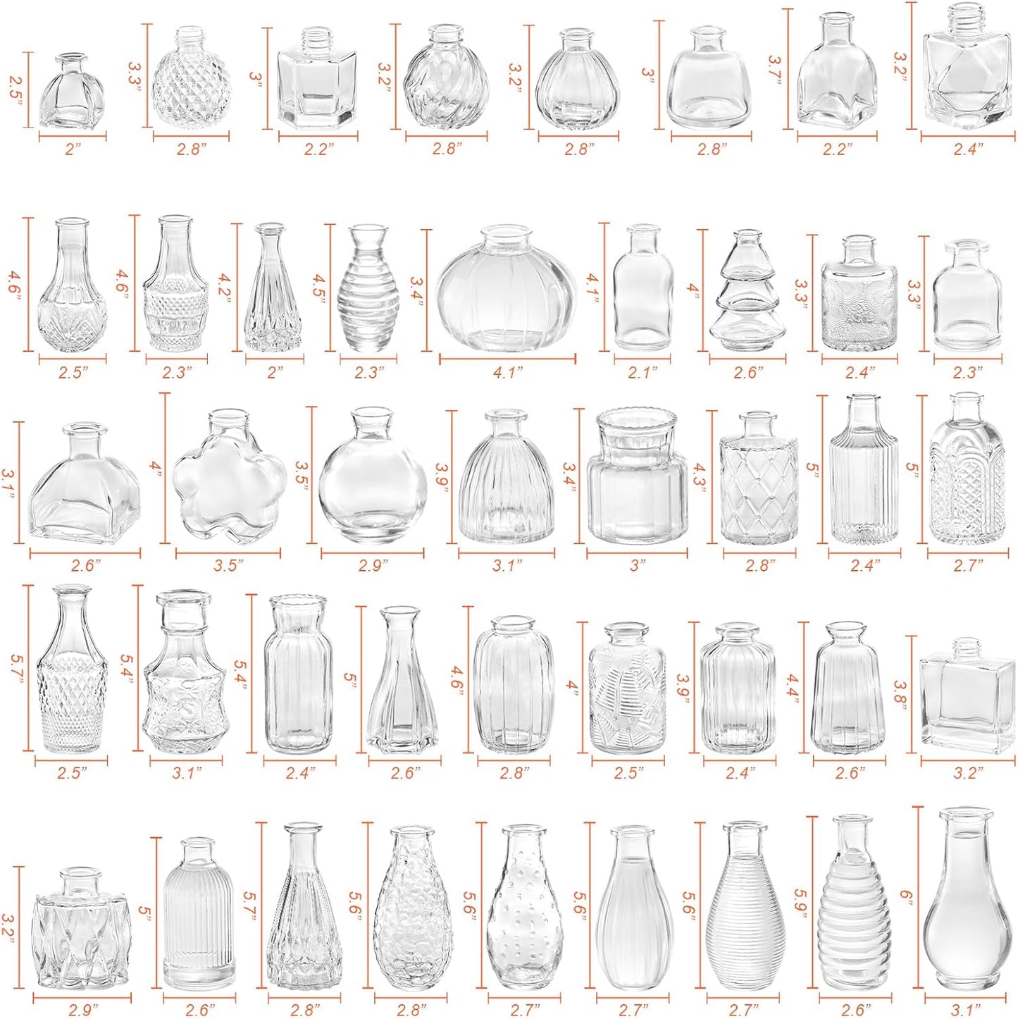 65PCS Glass Bud Vase Set, Different Small Vases for Flowers, Clear Centerpieces, Mini in Bulk Rustic Wedding Decorations, Vintage Look Home Table Flower Decor