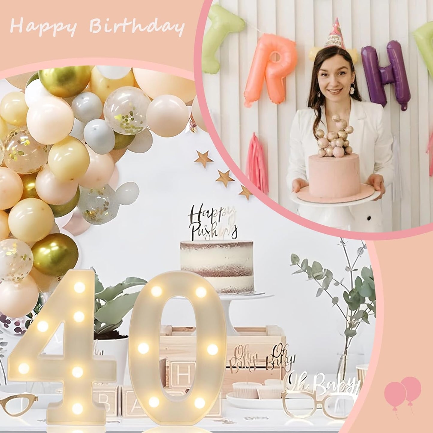 Decorative Led Light Up Numbers, 40th Birthday Decorations, Warm White Led Numbers Lights, Lighted Marquee Number Sign for Sweet 40th Party Decor