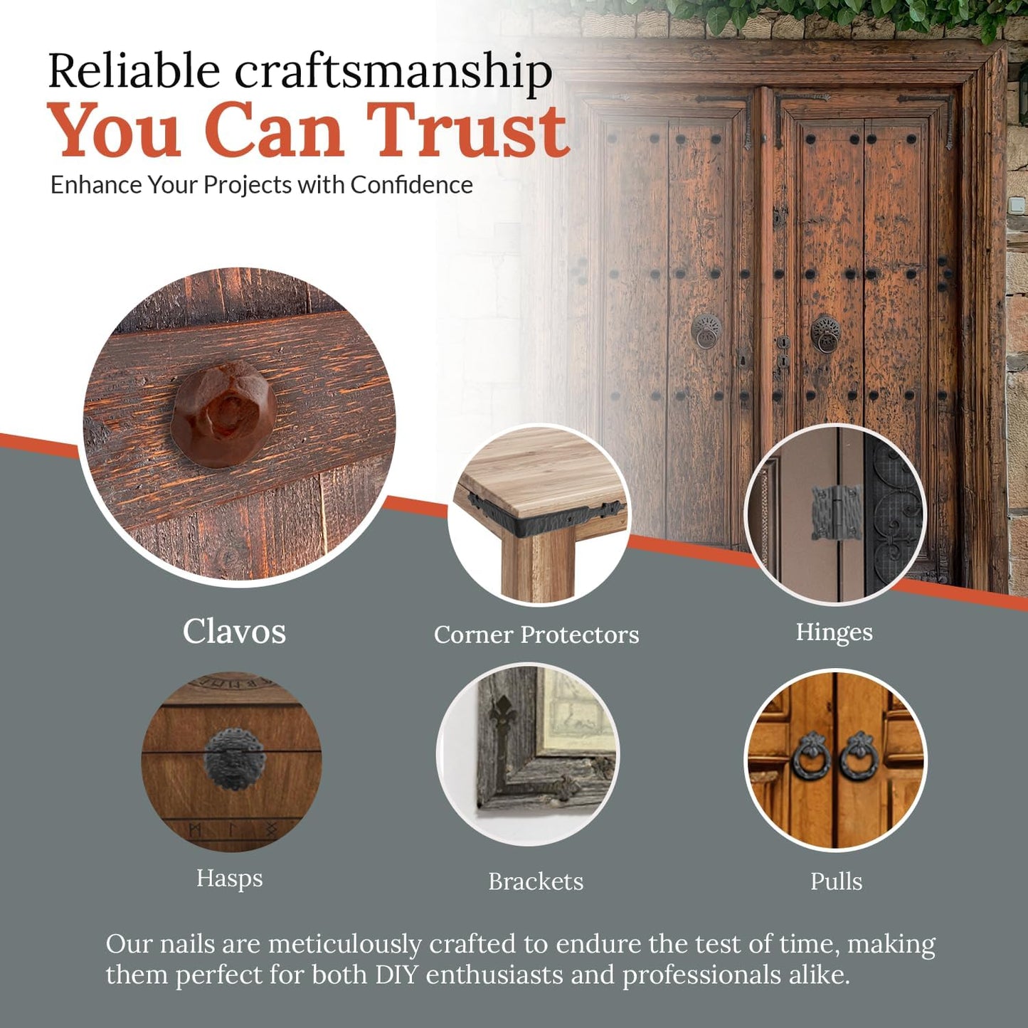 10 Pack 1.5" Round Head Iron Clavos Decorative Nails – Sealed Rusted – Handmade Rustic Round Fasteners for Farmhouse Shutters, Faux Wood Beams, Barn Doors, Shutters, Gates – Ornamental Wood Accent