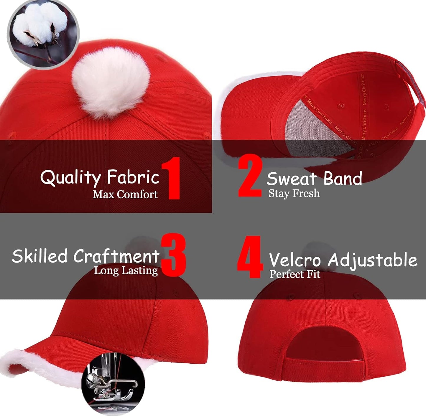 Christmas Santa Baseball Hat Santa Claus Costume hat with Fuzzy Fur Pom