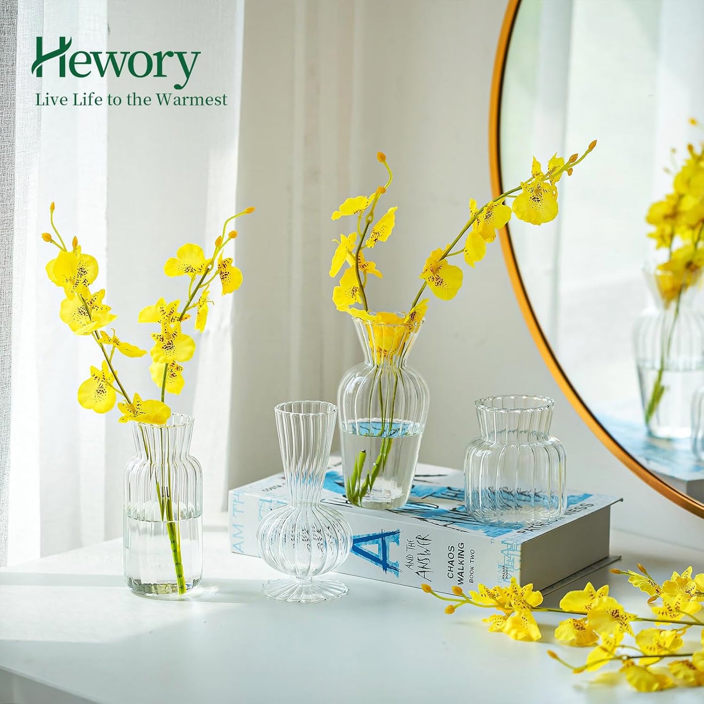 Mini Glass Vases for Centerpieces - Hewory Clear Small Bud Vases in Bulk, Cute Flower Vases Set for Wedding, Home Decoration, Table Decor (Clear, 4)