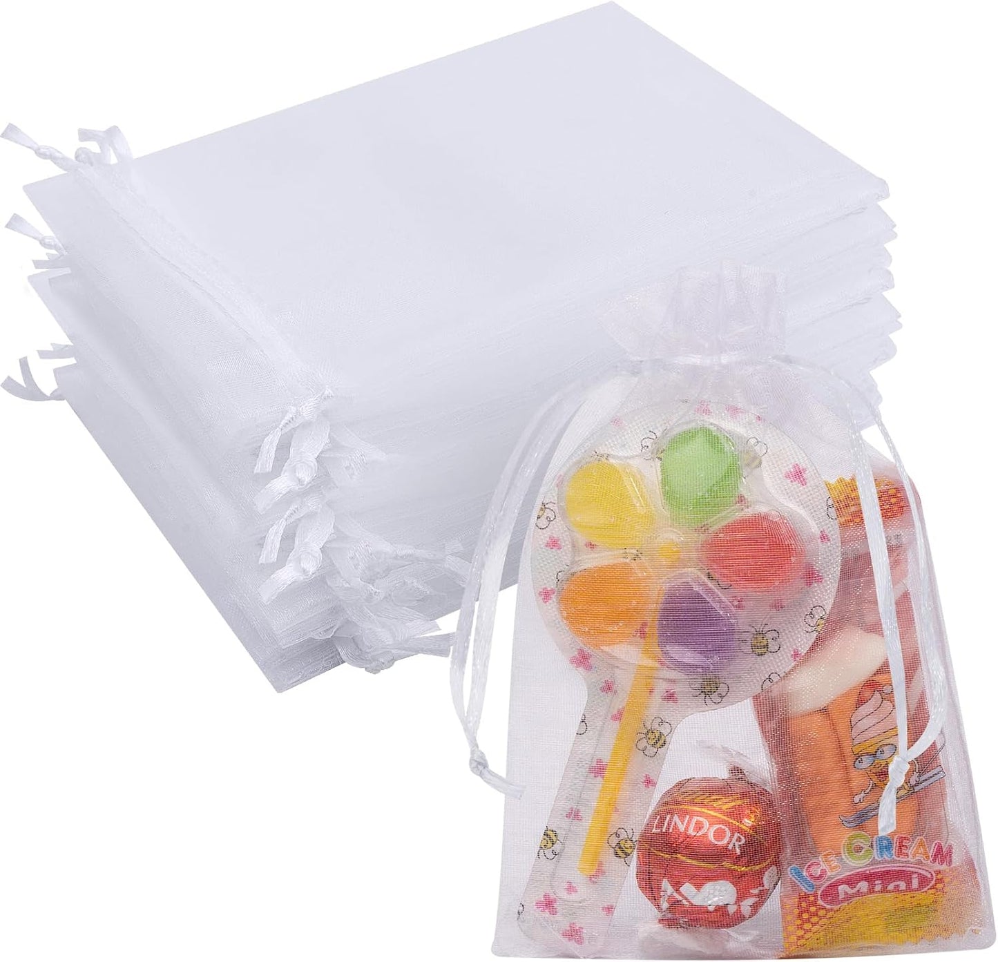 50 Pcs White Organza Bags 4x6 Inch Small Mesh Bags Drawstring Small Gift Bags Goodie Bags for Jewelry Candy Party Favor