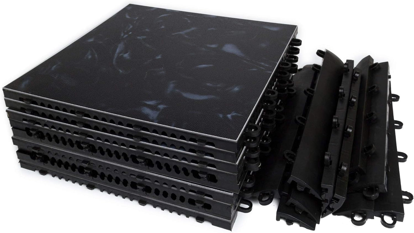Big Floors 3X3LUXBLAKFLOOR Modular Interlocking Lightweight Plastic Dance Floor Kit (3' x 3'), Luxury Black, 21 Piece