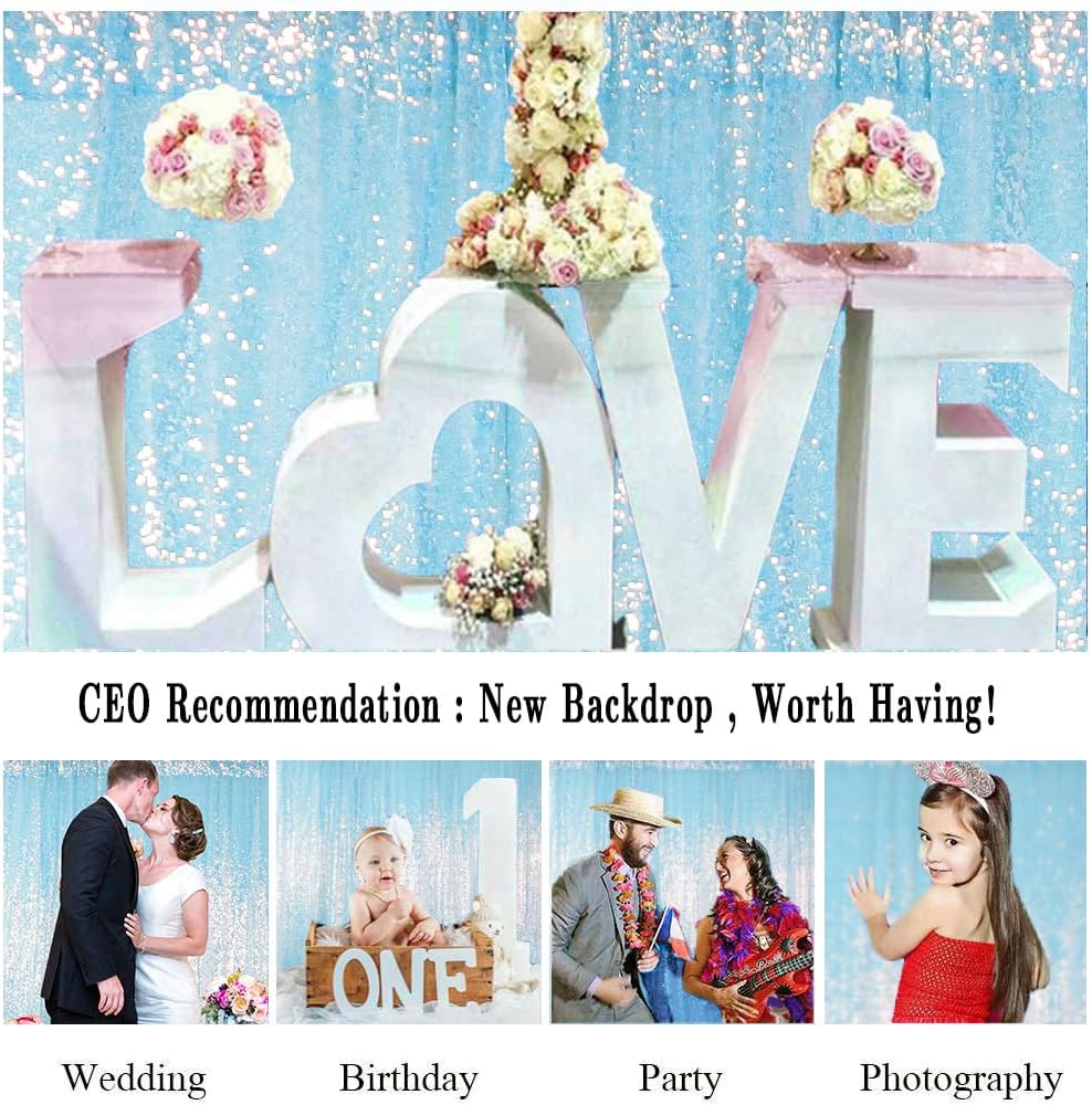 ShinyBeauty Iridescent Aqua Sequin Backdrop Curtain 5FTx10FT 2 Panels Photo Backdrops Blue Backdrop 10FT Sequin Fabric Curtains Christmas Studio Birthday Party Backgrounds