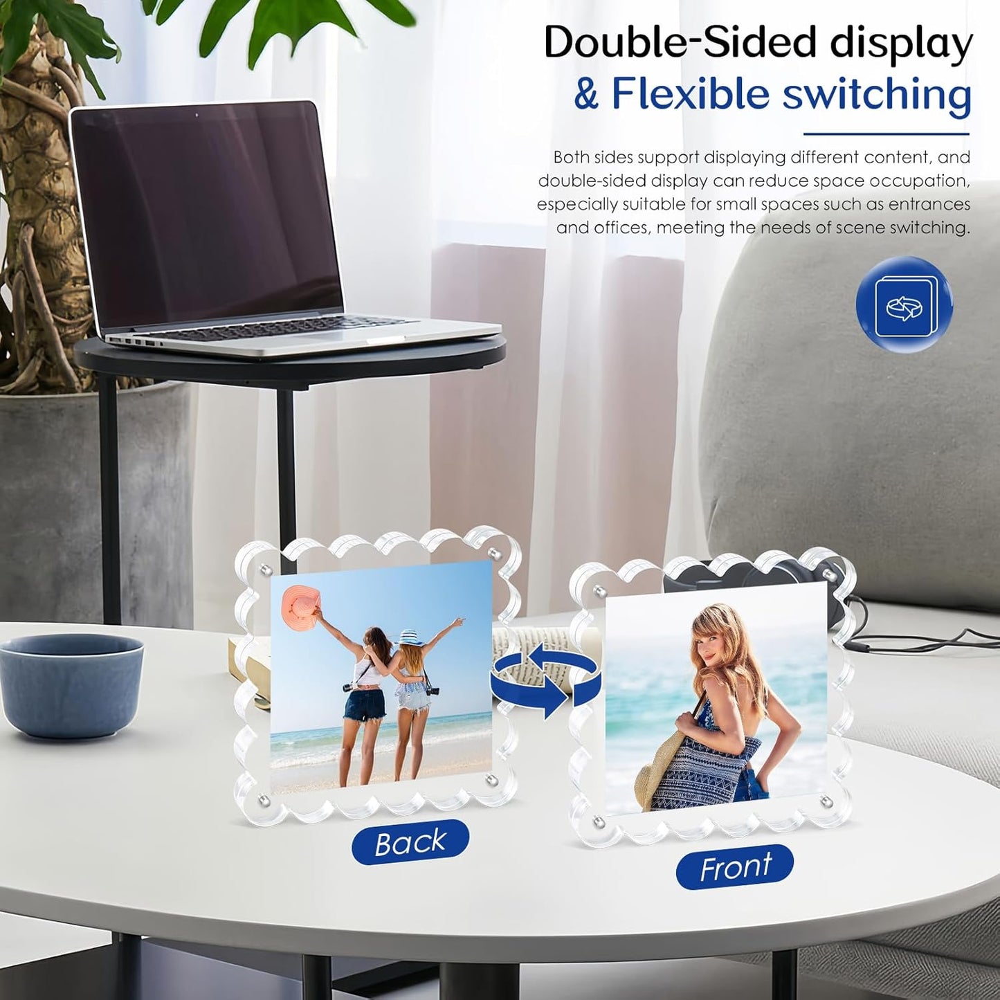 3Pack Clear Magnetic Picture Frames 5×5 Inch - Scalloped Picture Frame with 10+10mm Thick Block, Double-Sided Clear Display | Trendy Home Decor & Modern Gift Idea (3Pack, 5×5)