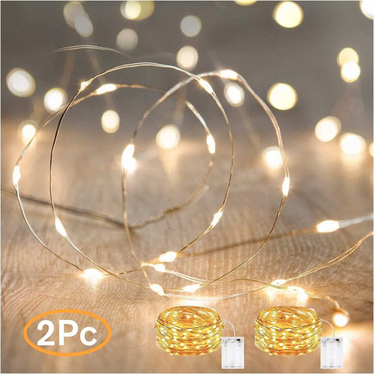 ANJAYLIA 2 Pack Fairy Lights 16.4ft 50 LED String Lights Battery Operated Mini Firefly Starry Lights for Wedding, Bedroom, Party, Christmas, Warm White