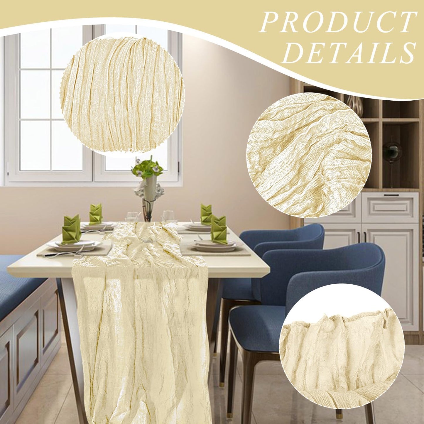 1 Pack Cheesecloth Table Runner 10Ft Christmas Gauze Boho Table Runners for Wedding Decor Bridal Shower Decorations Baby Shower Party(35" x 120")