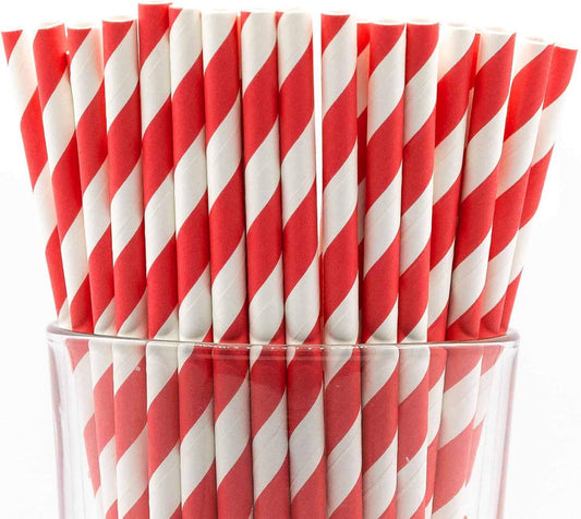 Pack of 300 Red Swirls Biodegradable 4-Ply Paper Drinking Straws (Compostable, Non-toxic, BPA-free)