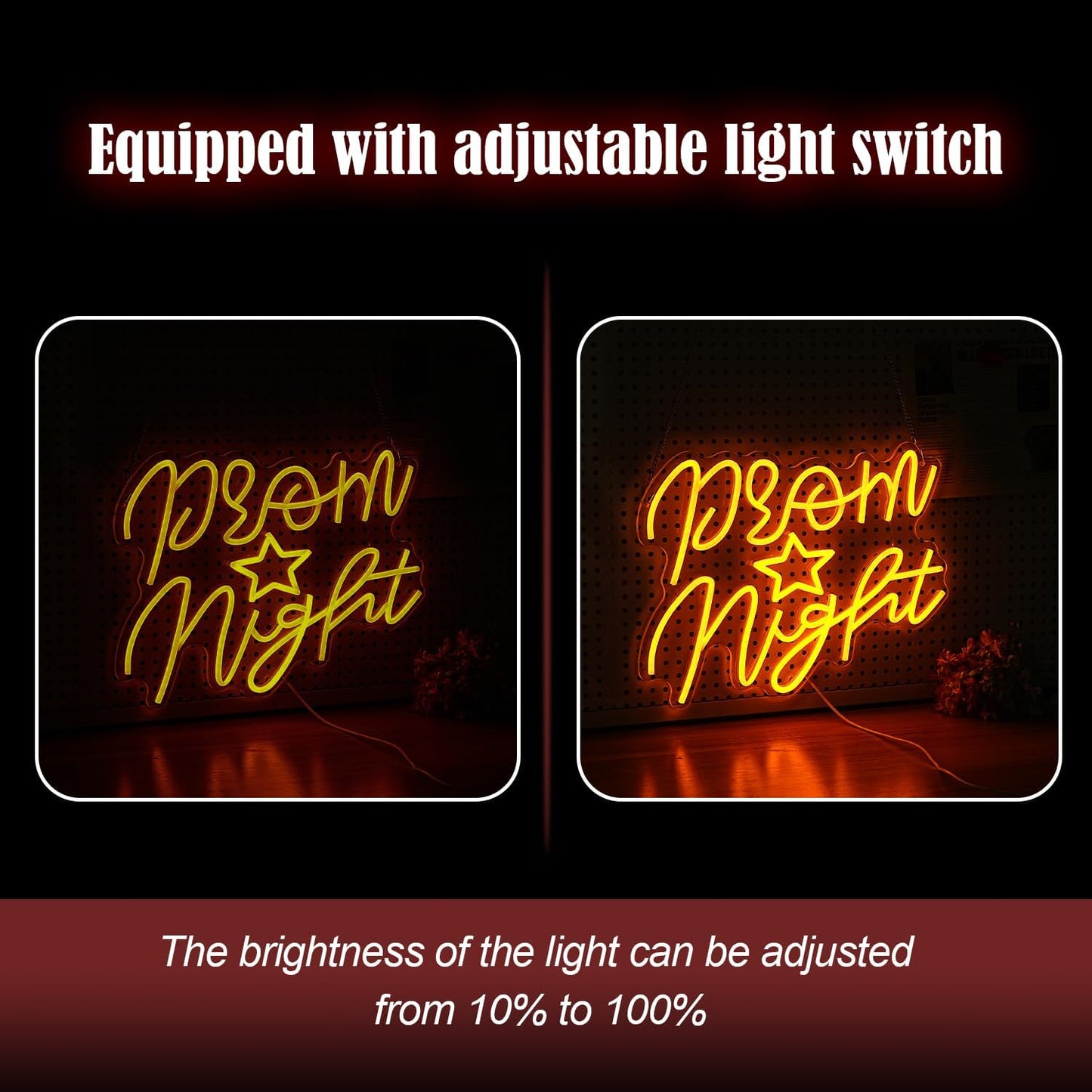 Prom Night Neon Sign for Wall Decor Yellow LED Words Neon Light by USB Powered Dimmable Prom Night Light Up Sign for Prom Birthday Wedding Christam Party Bar Decor(16.1 * 12.6In)