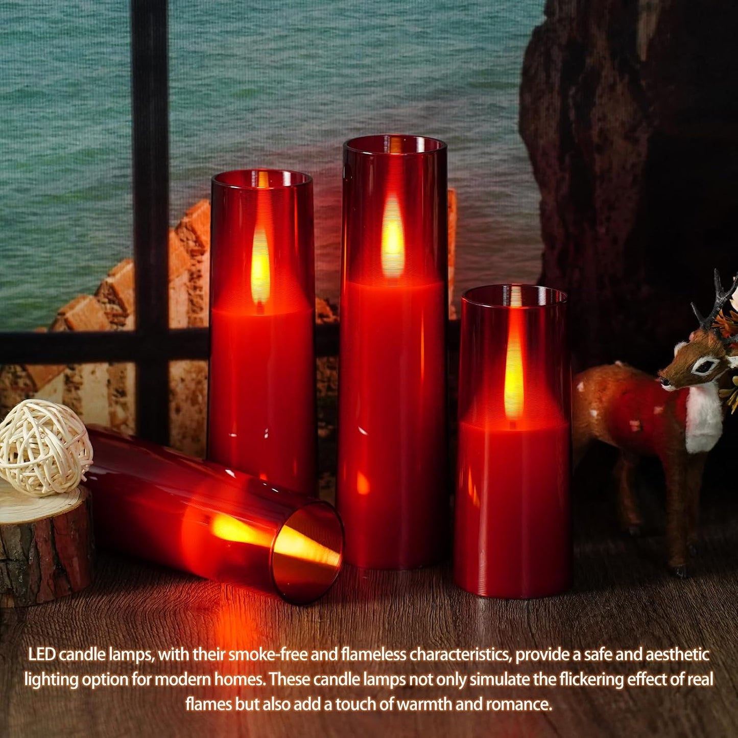 Flameless LED Candles, Upgraded Realistic Flickering Flame Battery Operated Candles with Remote Timer, Acrylic Electric Set of 5 for Romantic Ambiance and Home Decoration（Red）