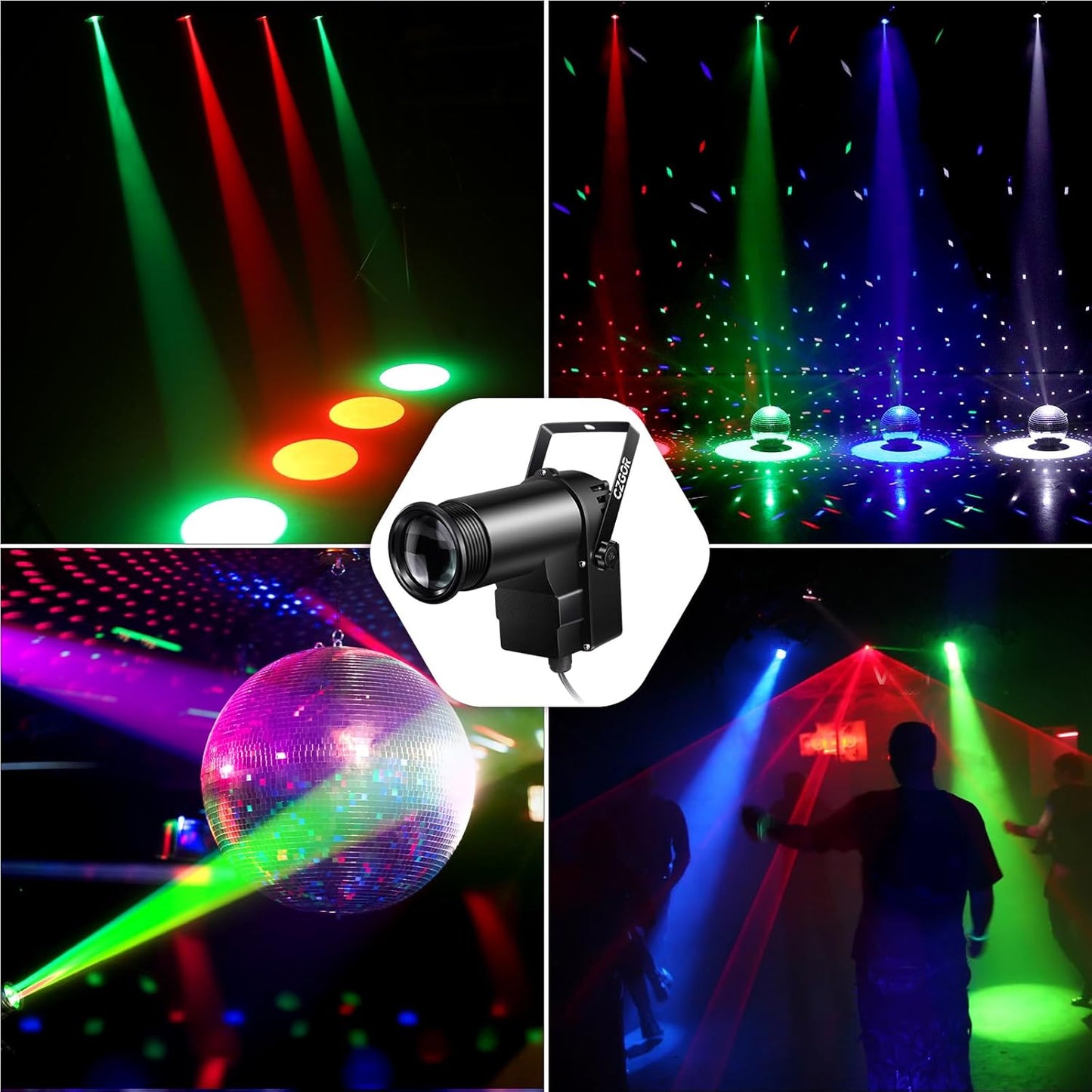 Pinspot Light 15W DMX 2 Pack, Czgor RGBW Disco Ball Lights with Remote Control, DMX512, Sound Activated Pin Spotlight for Party Wedding DJ Disco Shows