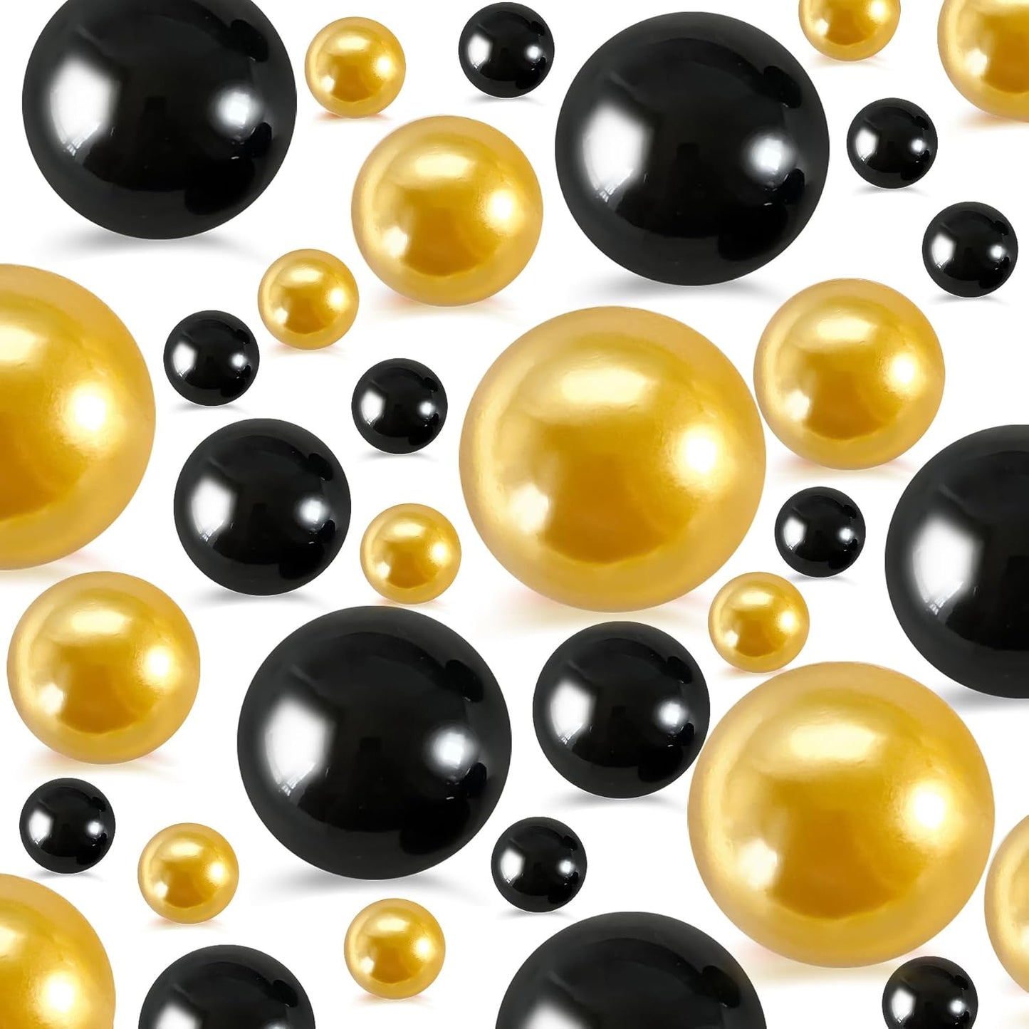 260Pcs Black and Gold Glossy Beads for Centerpiece Decor, Artifical Pearls Vase Filler, No Hole Round Pearl Beads for Wedding Birthday Christmas Party Home Decor(18mm 14mm 6mm)