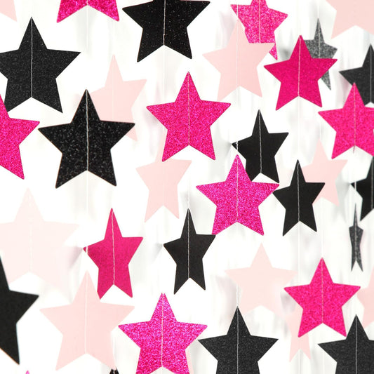 Hot-Pink Black Birthday Party-Decorations Garland - 62ft Twinkle Little Star Baby Girl Hanging Streamers Banner,Graduation Engagement Bachelorette Decor Hugtmr