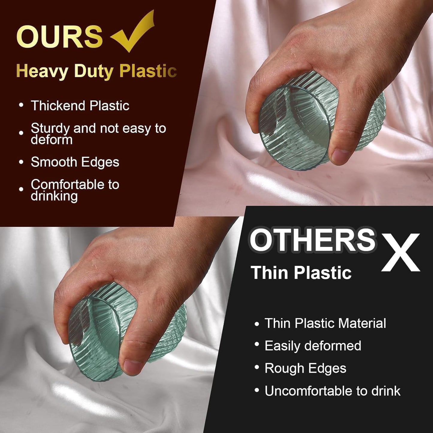 40 Pack Plastic Ribbed Wine Glasses, 14Oz Origami Disposable Wine Glasses Unbreakable Clear Plastic Cocktail Glasses Recyclable Shatterproof Reusable Wine Cups (14oz-green-40pack)