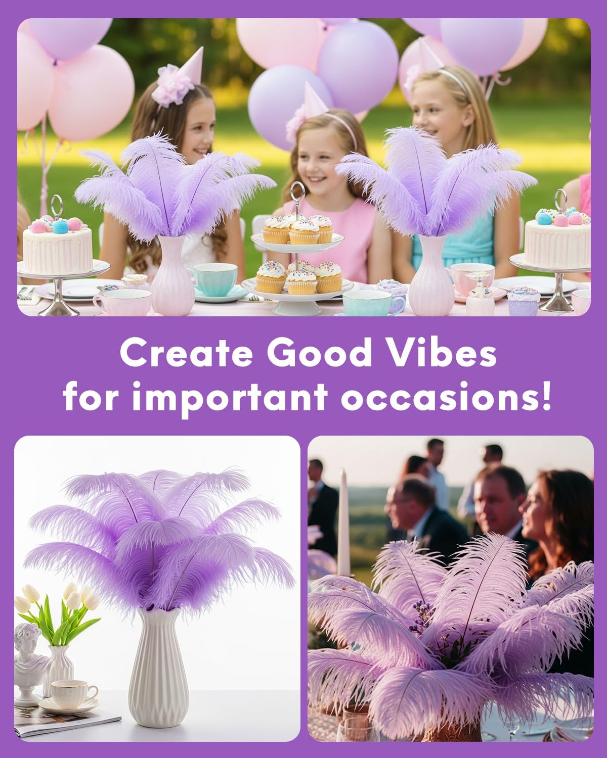 NEWONG 30pcs Light Purple Ostrich Feathers Natural Bulk 11-14inch(28-35cm) Vase Craft Wedding Home Party Centerpieces Christmas Day Decoration