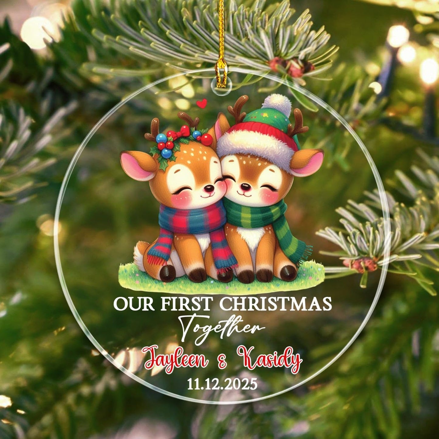 Customized Our First Christmas Together Deer Ornament with Names & Date, Mr & Mrs Deer Together Xmas Ornament Gift for Anniversary, Personalized Married Couple Deers Christmas Ornaments for Newlyweds