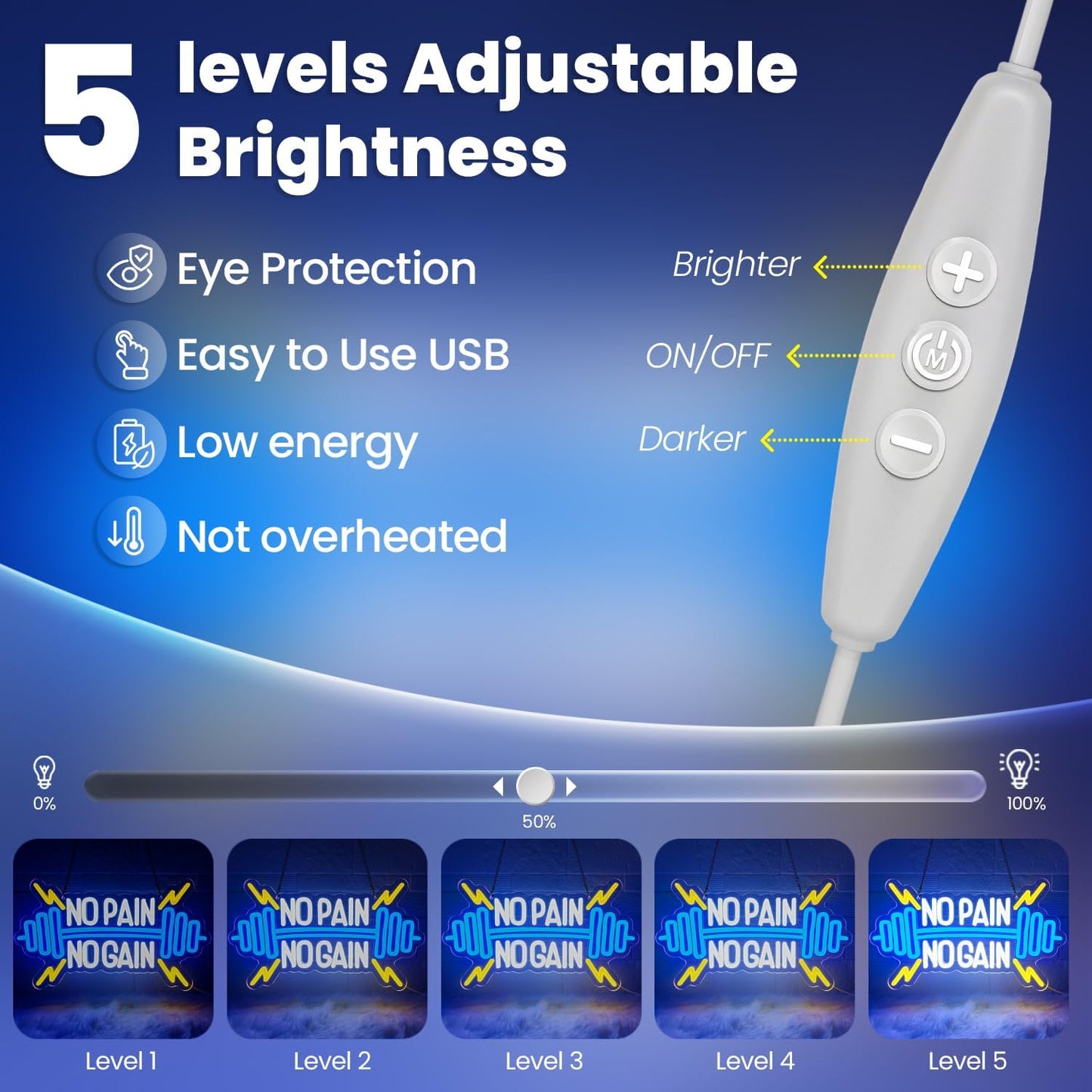 No Pain No Gain Neon Sign for Gym Wall Decor,Led Sign,Neon Lights for Bedroom,Motivational LED Light Up Sign for Home Fitness Room,Garage,Workout,Man Cave,Blue & Yellow Barbell Neon Light