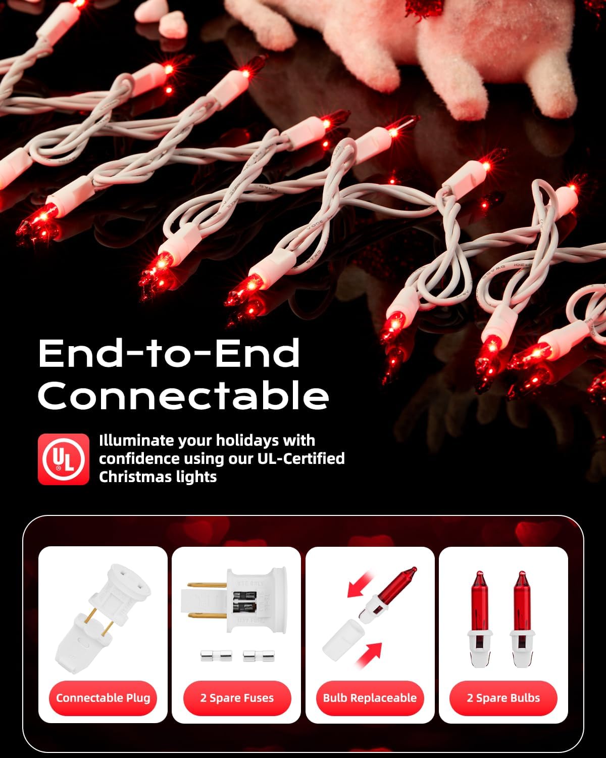 Brightown Red Mini String Lights, 100-Count 26.5ft Incandescent Bulb Valentine's Day Fairy Lights for Indoor Holiday Decoration, Christmas Tree Garland Wedding Party Multi-Use, White Wire