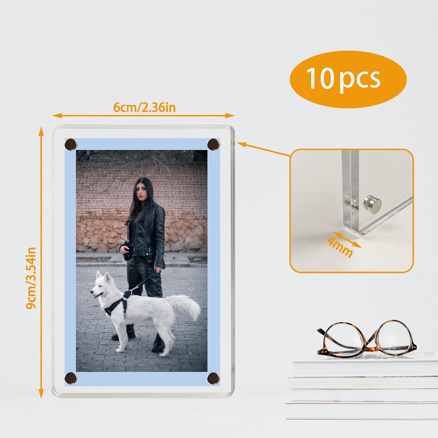 10 Pack-Polaroid Magnets for Refrigerator Acrylic Fridge Magnetic Frame 2.36 x 3.54 Inch Clear Picture Frames for-Polaroids-Fujifilm-instax Mini Film(10pcs Clear, 2.36x3.54 inch)