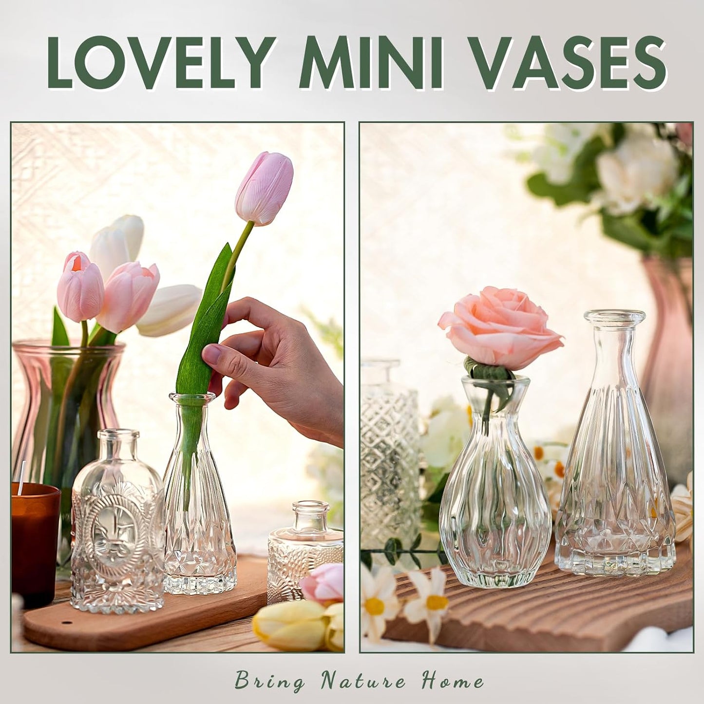 Arme 20 Pcs Bud Vase Set, Mini Vases for Flowers, Small Vintage Glass Vase for Centerpieces, Cute Clear Bud Vases for Home Flower Wedding Decorations