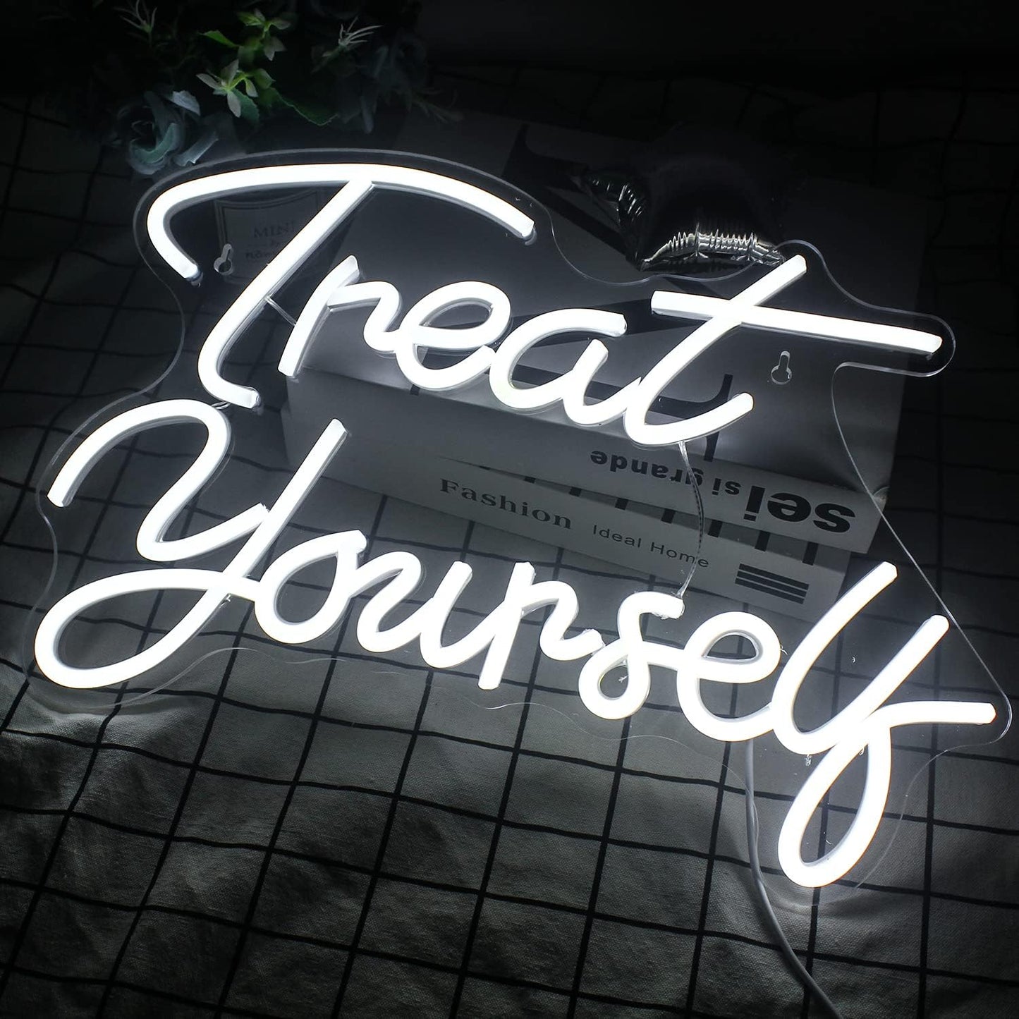Treat Yourself Neon Signs White Led Sign for Bedroom Wall Letter Neon Lights Wedding Signs Neon Room Decor for Birthday Gift Party Home Decor Bar