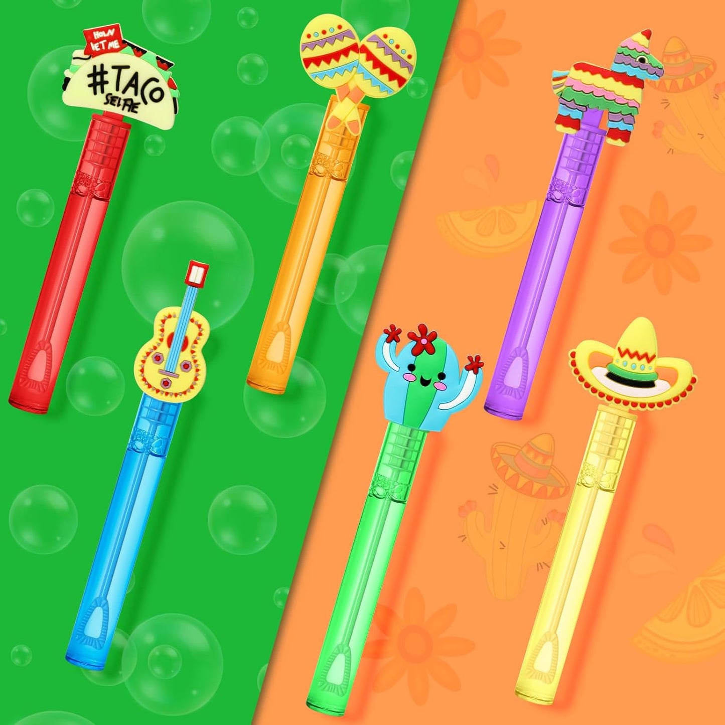 AFZMON 24Pcs Cinco De Mayo Party Favors Bubble Wands for Kids, Mexican Fiesta Mini Bubbles Wand Toys, Taco Party Supplies Goodie Gift Bag Stuffers Pinata Classroom Prizes