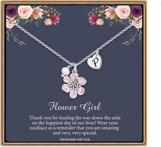 IEFLIFE Flower Girl Gifts - 14K-Gold-Plated Heart Initial Necklace Wedding Gift for Girls