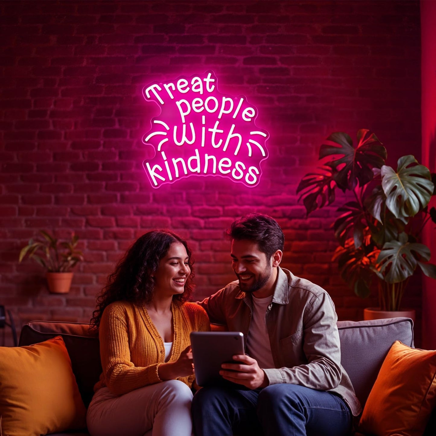 Treat People with Kindness Neon Sign,Pink Led Neon Signs for Wall Decor,Dimmable Inspiring Letter Neon Lights USB Be Kind Light Up Signs for Bedroom Classroom Kids Room,Gift for Boys Girls