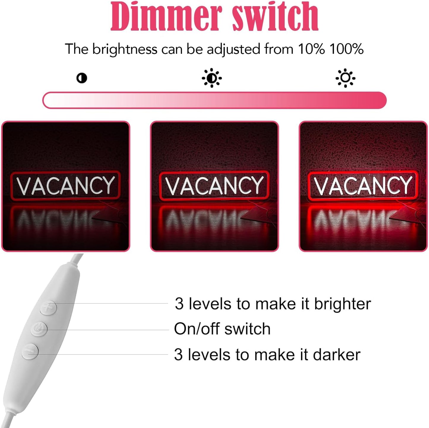 Vacancy Neon Sign, Neon Sign For Business Hotel Hostel Sign Room Vacancy Sign Wall Decor Artled Bar Sign Backdrop Lights Led Business Signs Creative Neon Lights Signs Usb Powered