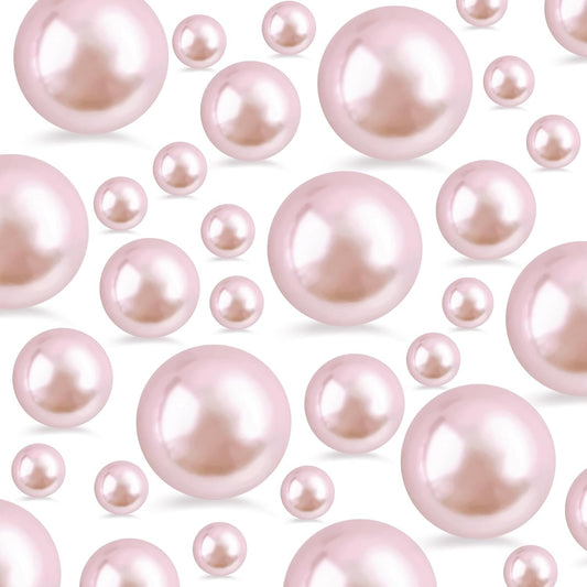 260Pcs Pink Glossy Beads for Centerpiece Decor, Artifical Pearls Vase Filler, Makeup Brush Beads, No Hole Round Pearl Beads for Wedding Birthday Christmas Party Home Decor(18mm 14mm 6mm)