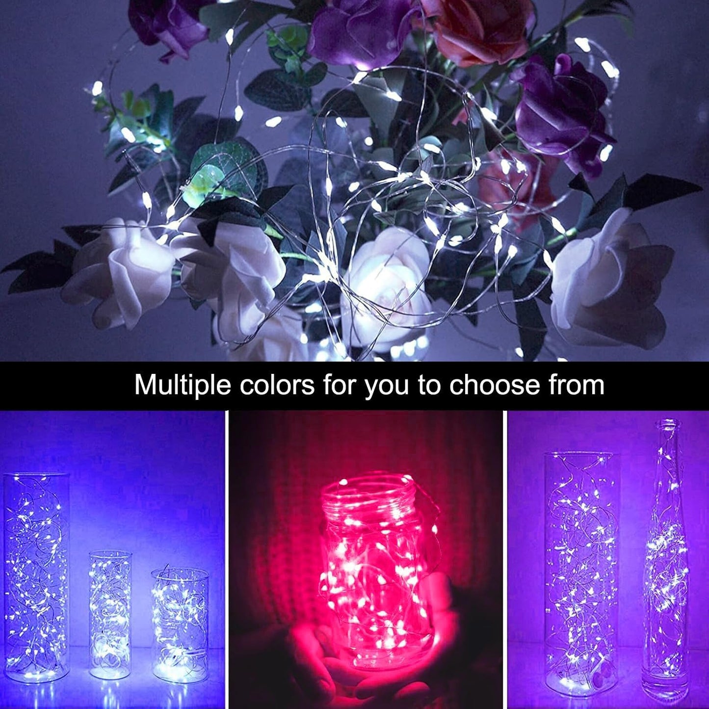 24 Pack LED Fairy Lights Battery Operated 7Ft 20Led Mini String Lights Waterproof Christmas for Mason Jars Bedroom DIY Party Wedding Christmas Decor Pink