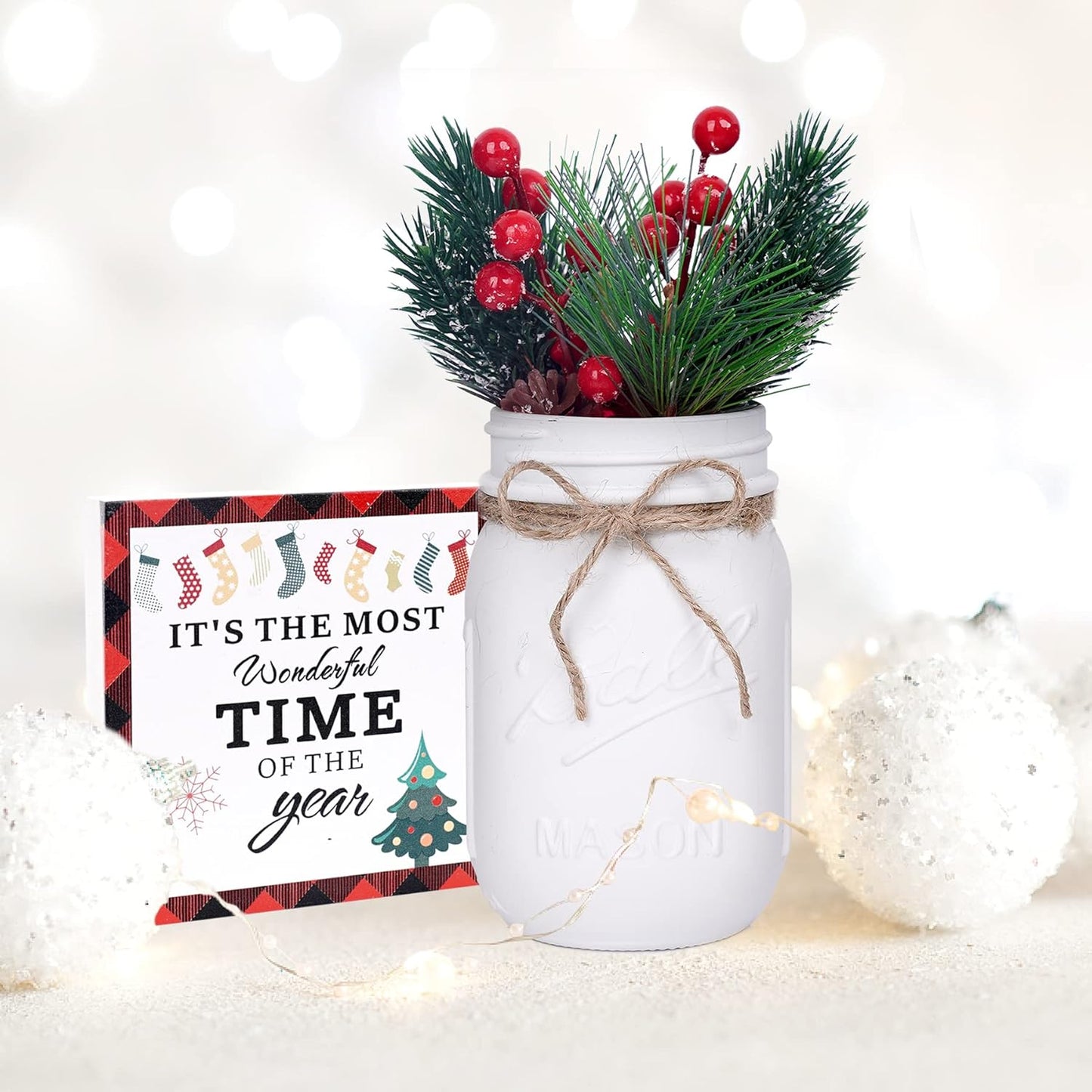 Christmas Centerpiece, Christmas Decor Mason Jars, Centerpiece Table Decorations, Christmas Tree Decor, Home Mantle Decor, Christmas Coffee Table Decor, Holiday Table Centerpieces Bulk – 6PC