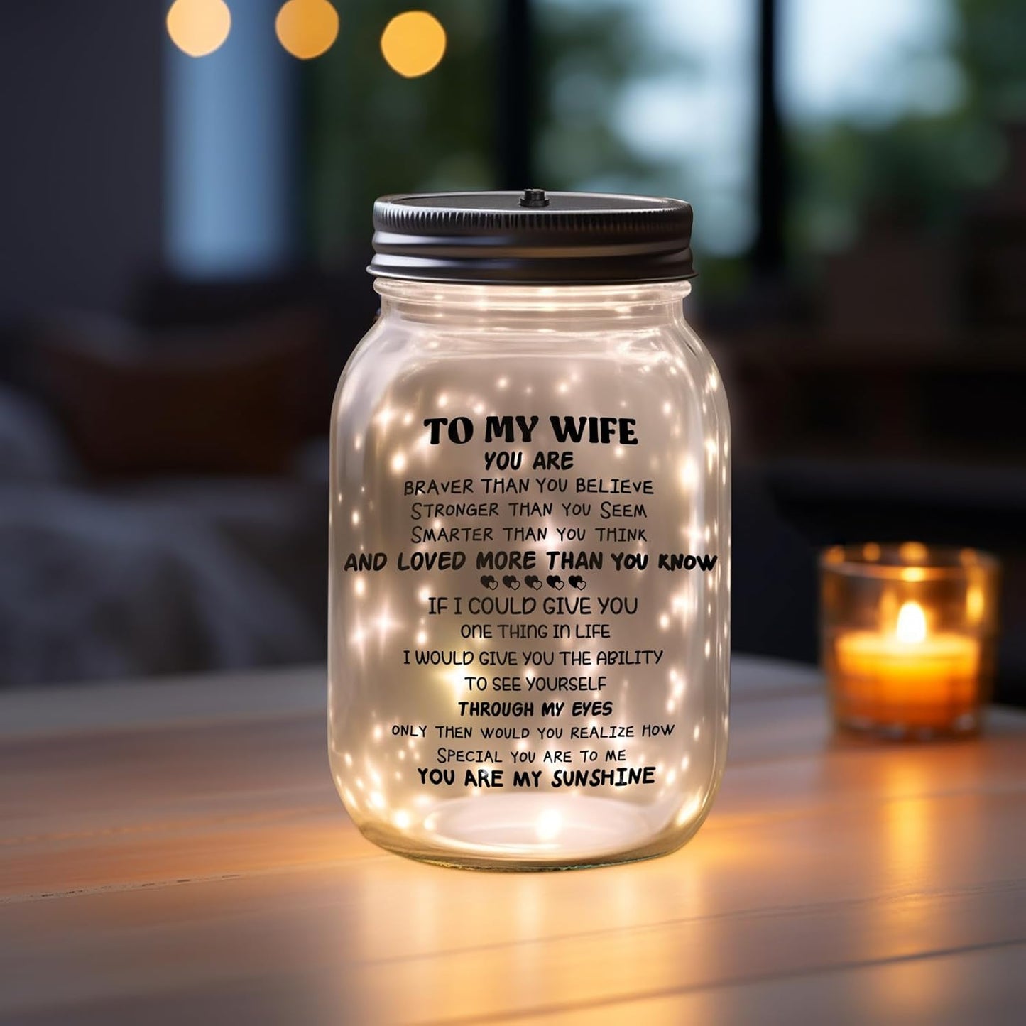 CNVOILA Valentines Day Gifts for Her, For Wife From Husband, Frosted Valentine Mason Jar, Stylish Home Decor, Anniversary Thoughtful Unique Present, Personalized Funny Gifts