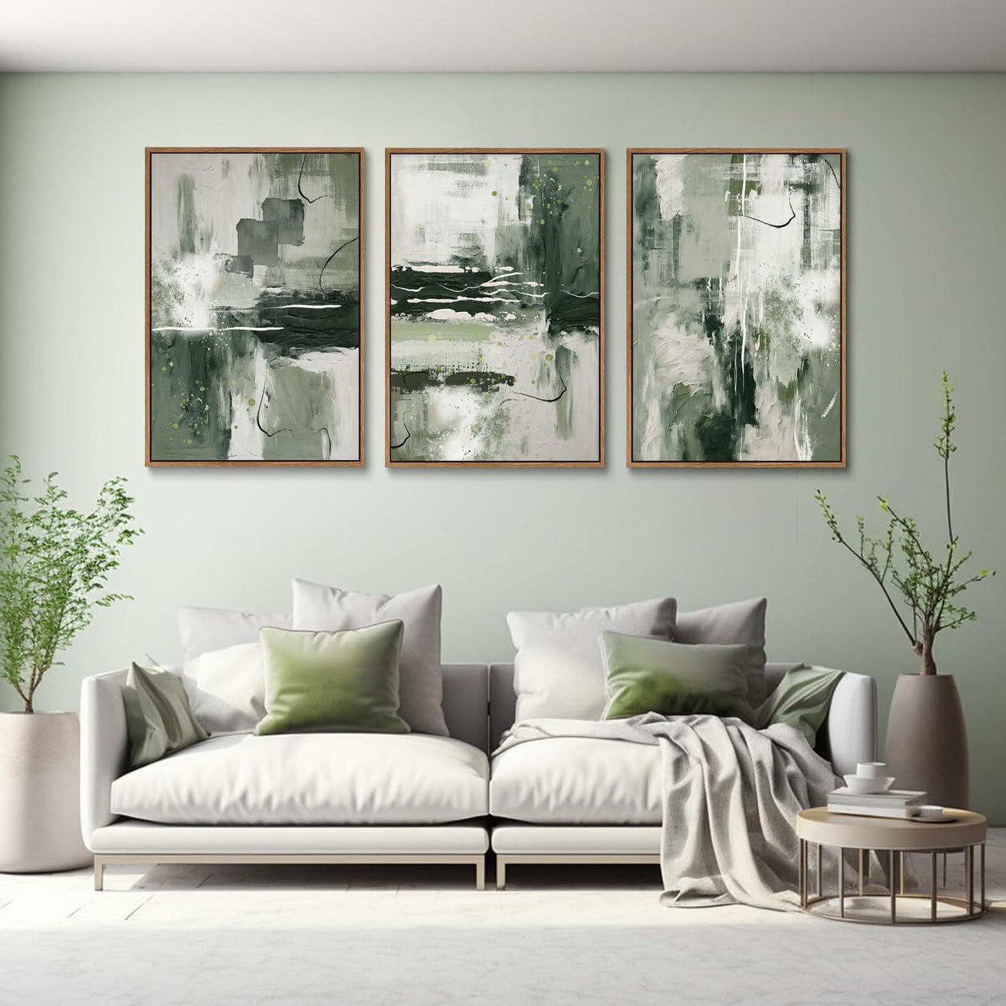 myusuar 3 Piece Large Modern Abstract Canvas Framed Wall Art For Living Room, Sage Green Minimalist Wall Art Decor Posters Prints For Bedroom Office, 16x24in