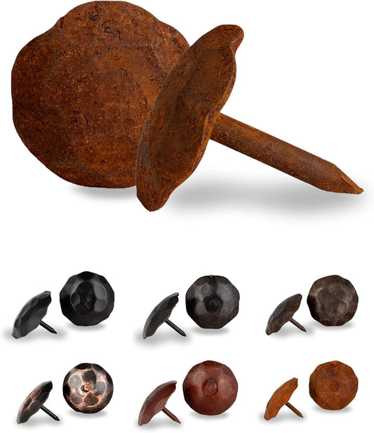 10 Pack 0.75" Round Head Iron Clavos Decorative Nails – Rusted – Handmade Rustic Round Fasteners for Farmhouse Shutters, Faux Wood Beams, Barn Doors, Shutters, Gates – Ornamental Wood Accent