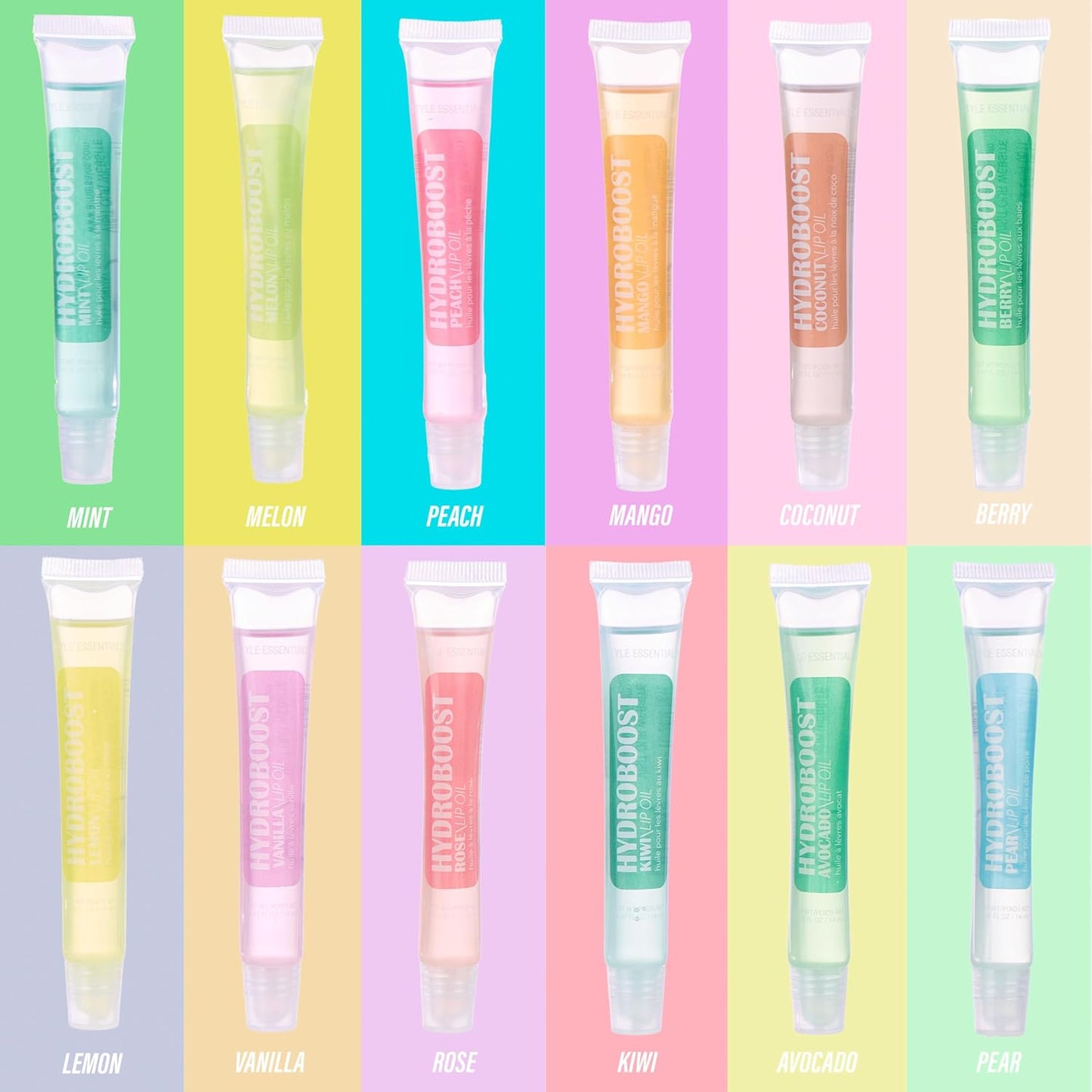 EXPRESSIONS 12pc Lip Oil Set - Flavored Lip Oils Value Pack, Hydrating Lip Oils w/Squeeze Tube Application, Moisturizing Lip Oil Collection for Everyday Lip Care and Lip Repair (HYDROBOOST)