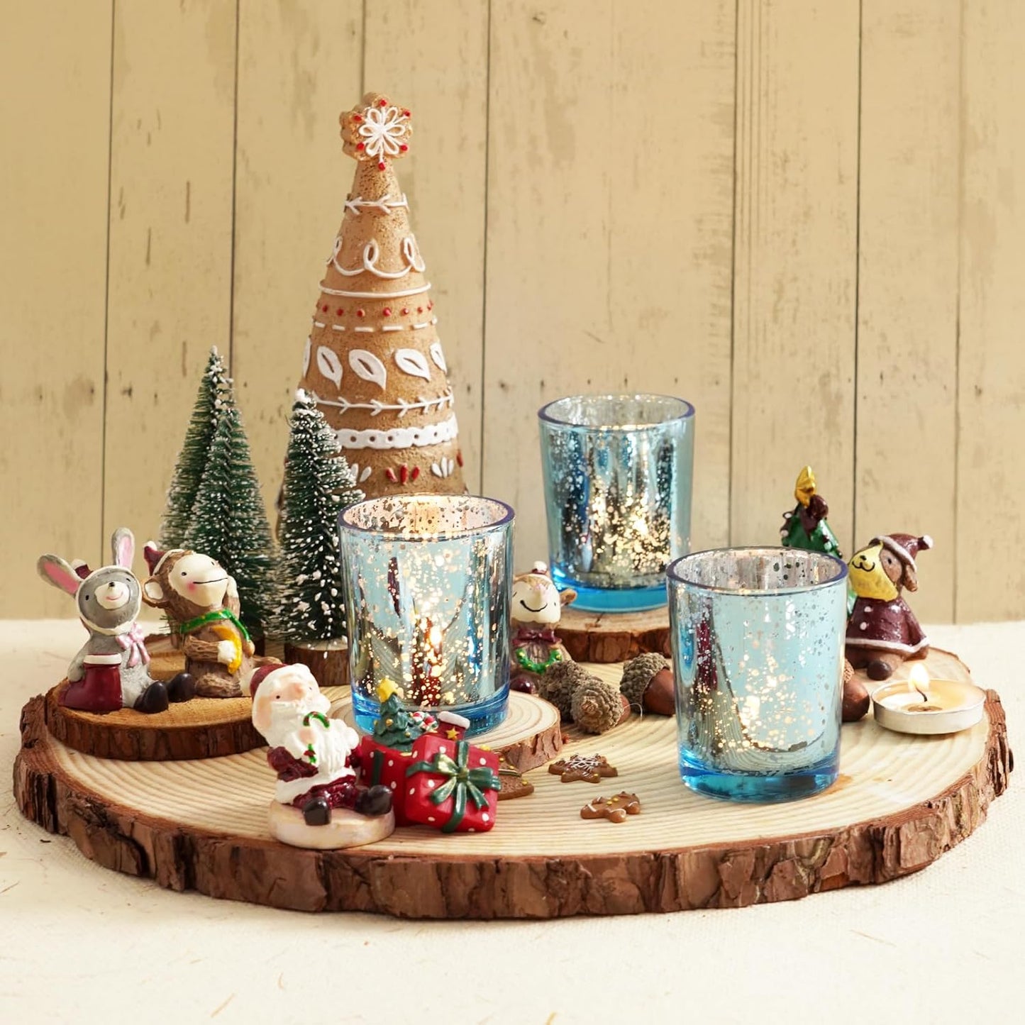 Homemory 12 Pcs Blue Votive Candle Holders, Mercury Glass Candle Holder, Tealight Candle Holders for Table Centerpieces, Baby Shower, Party, Anniversary, Wedding, Home Decor, Halloween, Christmas