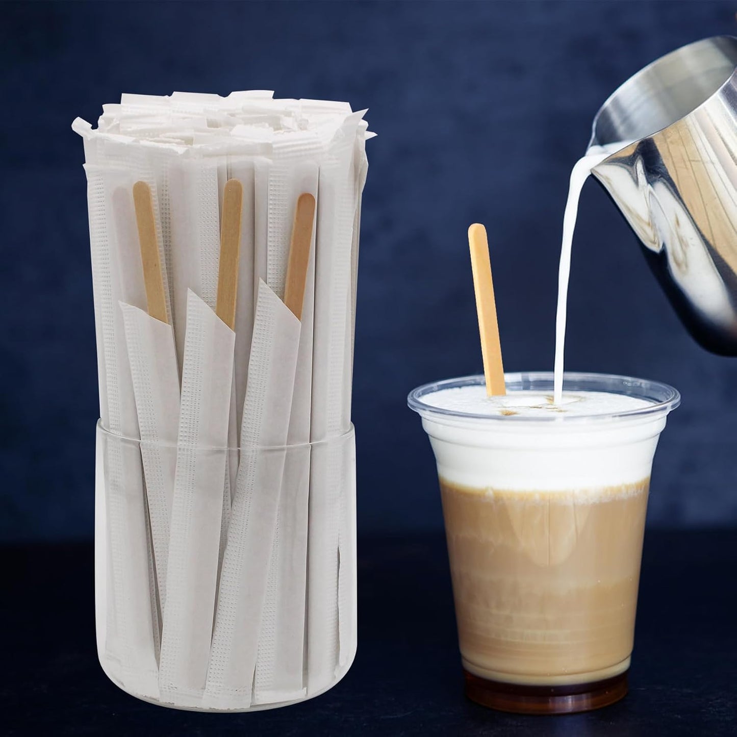 200PCS 5.5 in Individually Wrapped in Paper Wooden Coffee Stirrers, A+++Level Smooth Rounded Edges Wood Sticks for Daily Use or Other DIY Craft Design (200pcs)