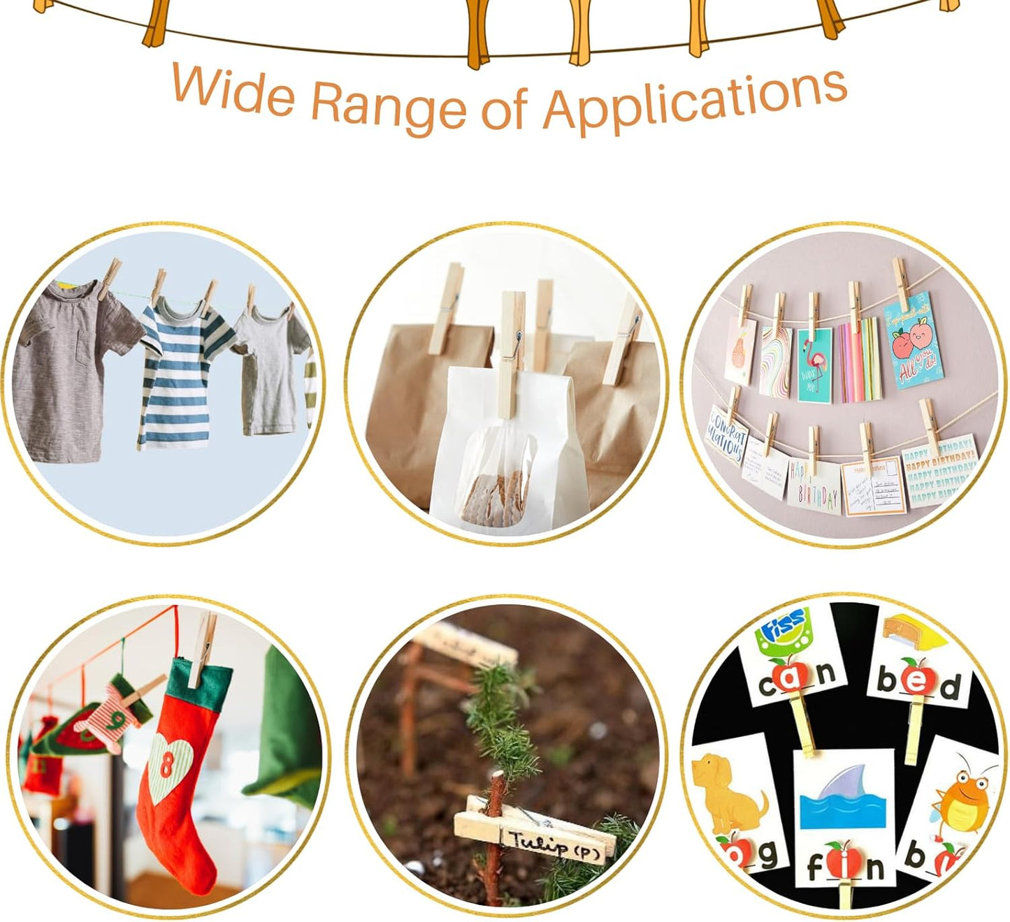 Wood Clothes Pin,Natural Birchwood Clothespins,Strong Grip,Heavy Duty Outdoor Clothes Clips for Hanging Clothes, Art, Crafts, Photo Displays,3.55 Inch,Pack of 24