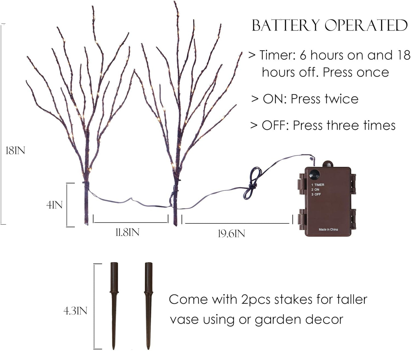 BAOLITVINE Lighted Willow Branches with Timer 70 Fairy Lights 18IN, Brown Twig Branch Lights for Indoor Outdoor Home Fireplace Christmas Decorations