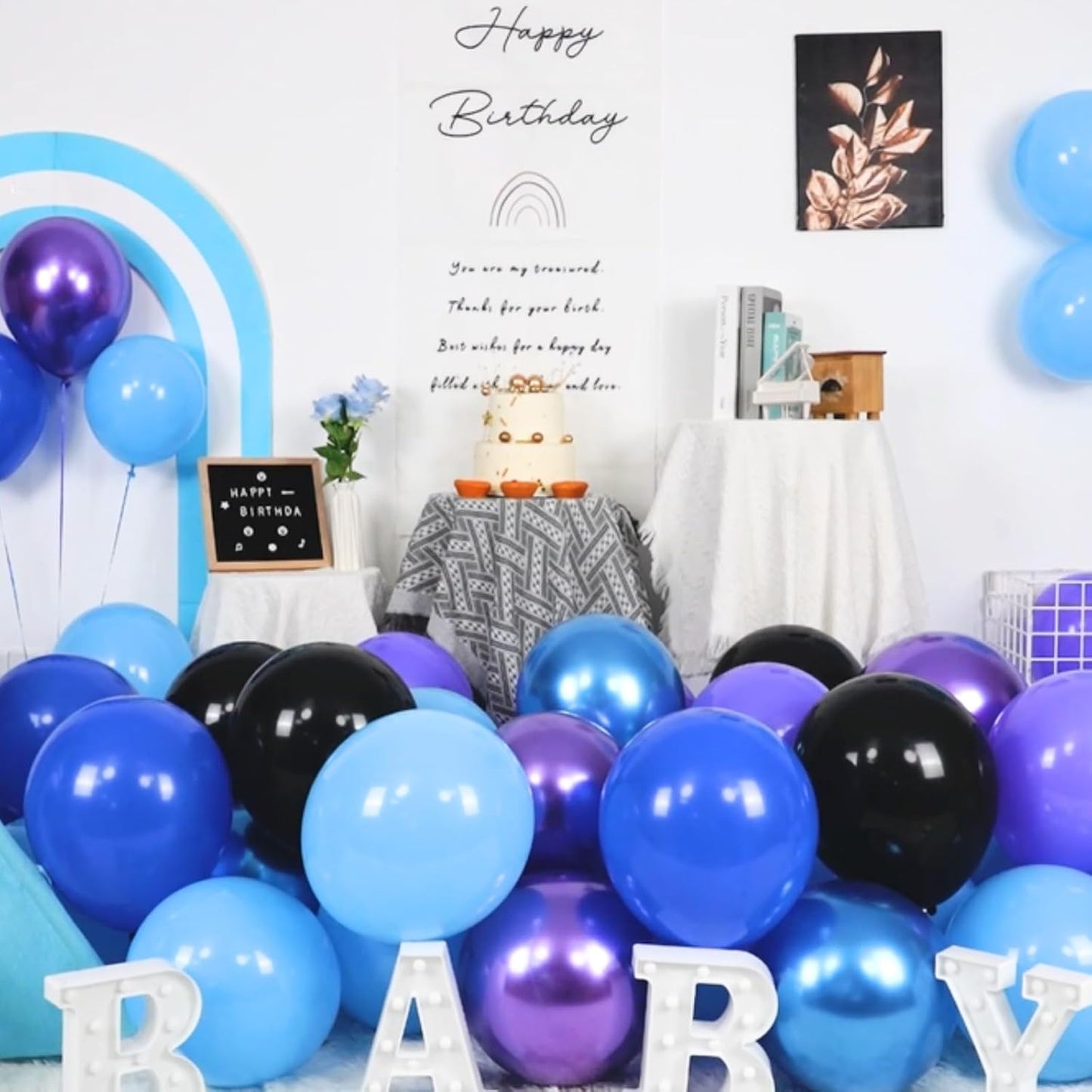 Paready Purple Blue Balloons Set, 50pcs 12 Inch Metallic Blue Purple Latex Balloons Helium For Boys Birthday Space Theme Party Decorations