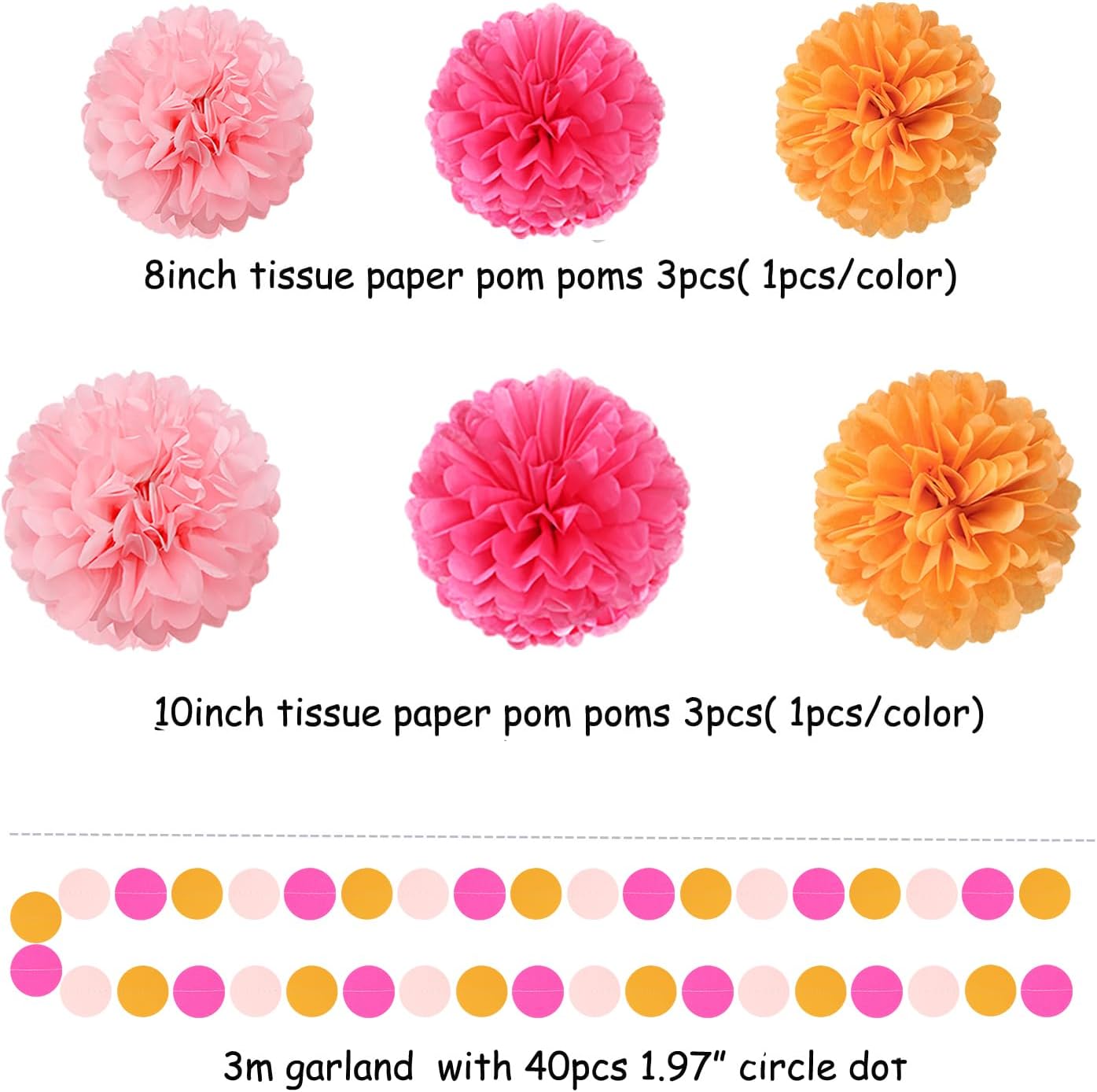 Hot-Pink Burnt-Orange Fall Party Decorations - 23pcs Birthday Baby Shower Tissue Pom Poms Streamers,Sunset Autumn Thanksgiving Tassel Garland Banner,Bridal Wedding Graduation Decor Backdrop Ouruola